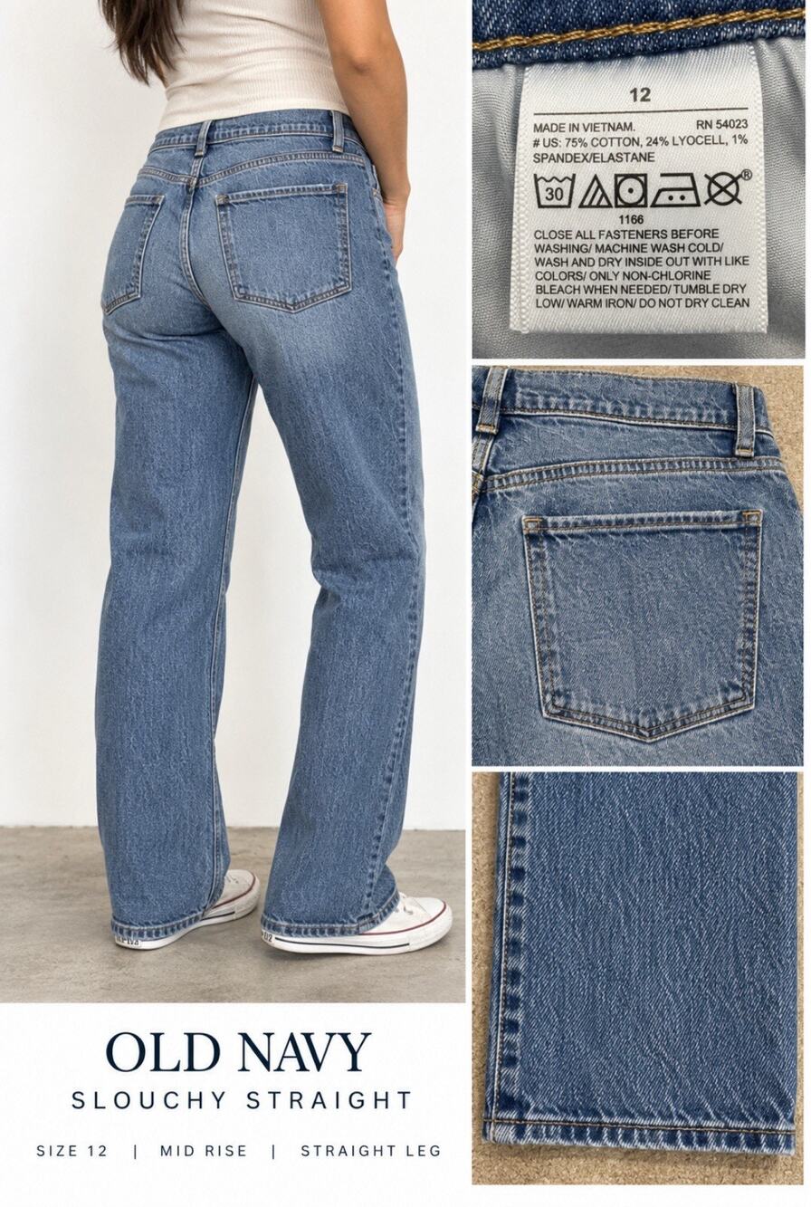 NWT Old Navy High Rise Slouchy Straight Jeans Size 12 Medium Wash Denim
